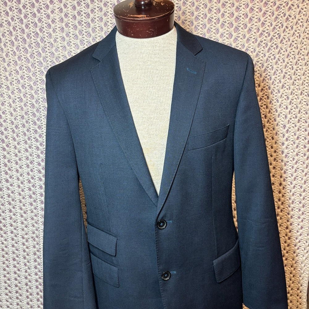 HUGO BOSS Super 100 Wool 100%‎ Blazer Blue Solid 3-Pocket US Sz 38R